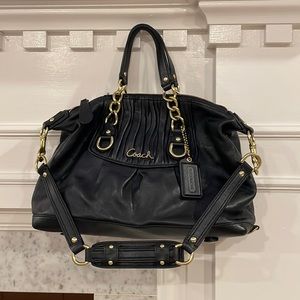 Coach black leather satchel handbag